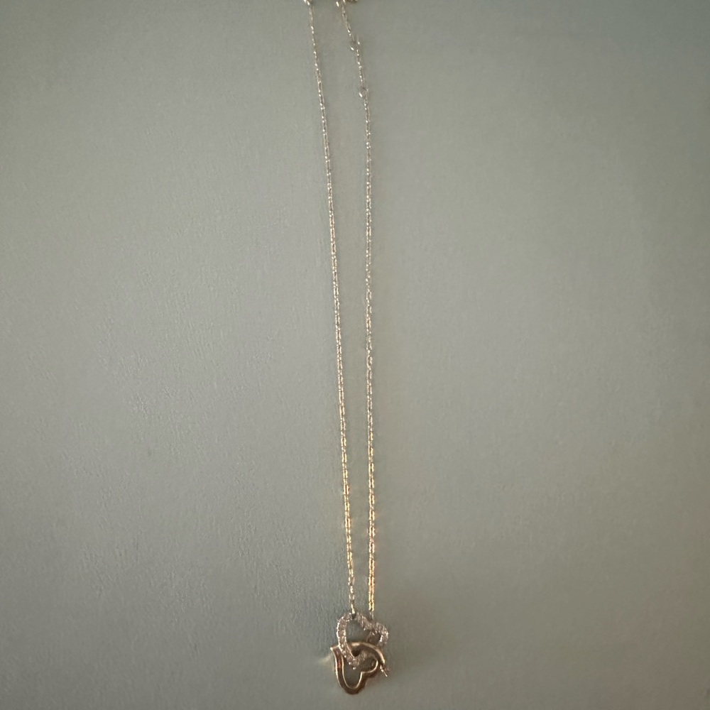 Swarovski double heart match crystal necklace two tone gold silver